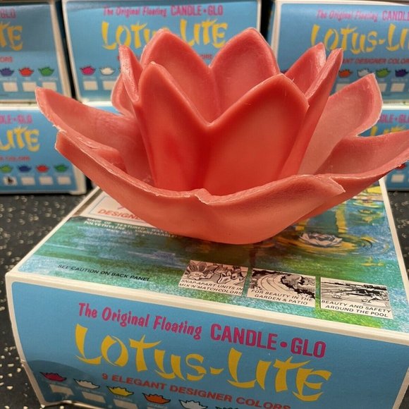 4 Vtg Lotus Lite Candle Glo Floating Pool Candles Tiki MCM Red Orange Blue White - Picture 3 of 11